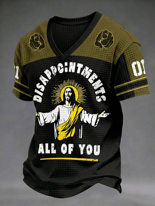 Herren T-Shirt in dunklem Stil mit Totenkopf-Print, V-Ausschnitt und Waffelstruktur