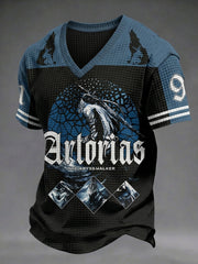 Herren T-Shirt in dunklem Stil mit Totenkopf-Print, V-Ausschnitt und Waffelstruktur