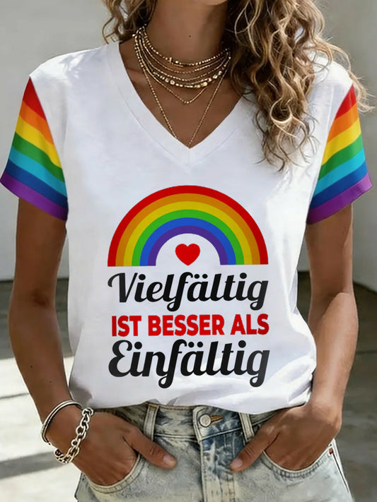 Frauen-Pride-Monat-Print-T-Shirt mit kurzen Ärmeln