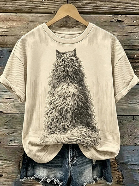 Damen-T-Shirt mit süßem Katzen-Print