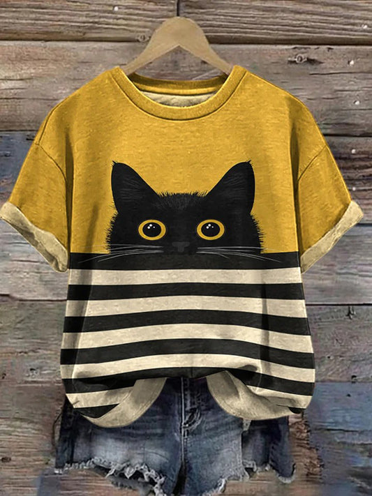 Damen-T-Shirt mit süßem Katzen-Print