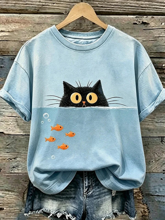 Damen-T-Shirt mit süßem Katzen-Print