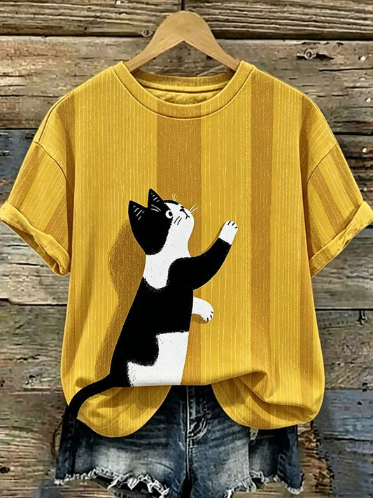 Damen-T-Shirt mit süßem Katzen-Print