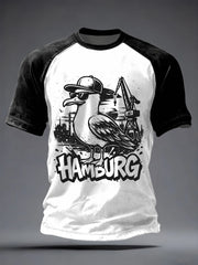 Herren-Hafengeburtstag-Print-T-Shirt mit kurzen Ärmeln