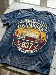 Herren-Hafengeburtstag-Print-T-Shirt mit kurzen Ärmeln