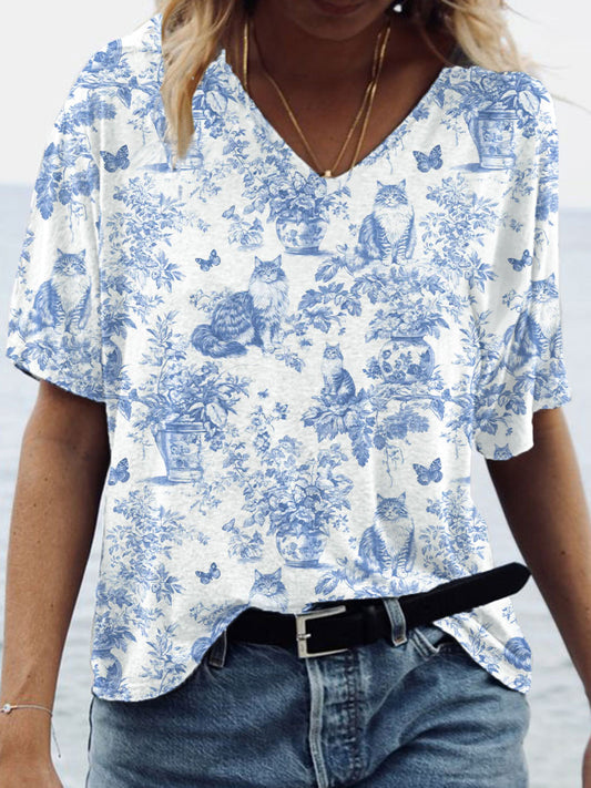 Damen-T-Shirt mit Maine-Coon-Katzen-Print, lässig