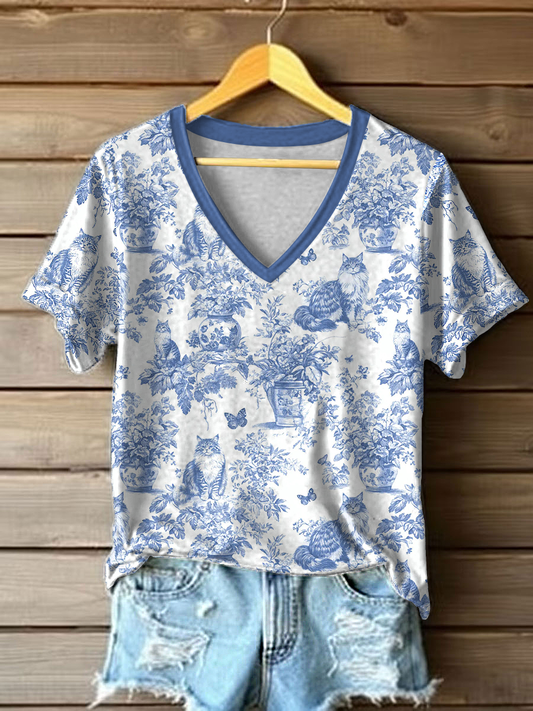 Damen-T-Shirt mit Maine-Coon-Katzen-Print, lässig