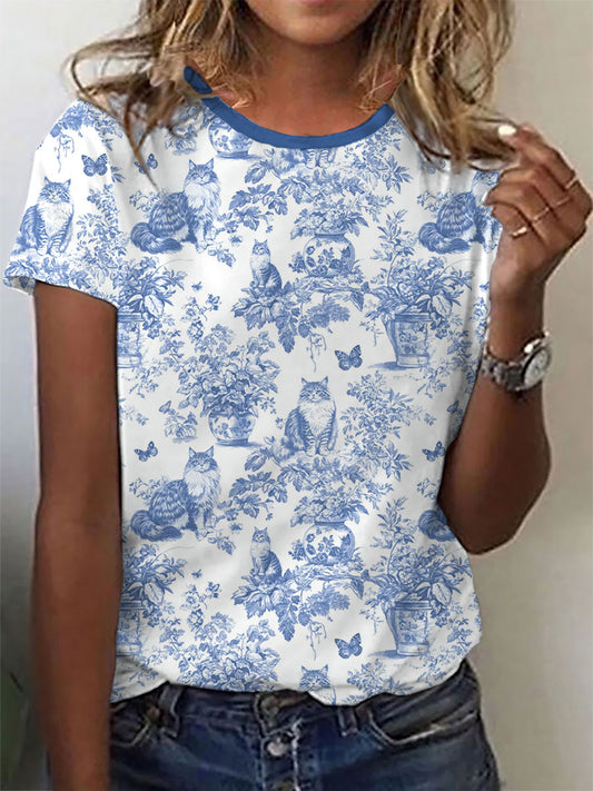 Frauen Maine Coon Katze Print Casual T-Shirt