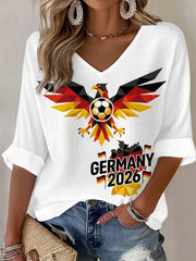 Damen-Deutschland-Fußballfan-Print-Waffel-T-Shirt