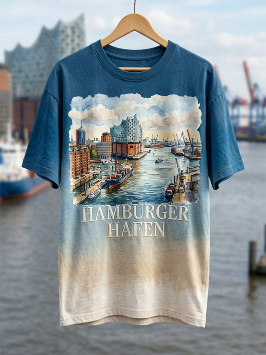 Herren-Hafengeburtstag-Print-Shirt mit kurzen Ärmeln