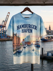 Herren-Hafengeburtstag-Print-Shirt mit kurzen Ärmeln