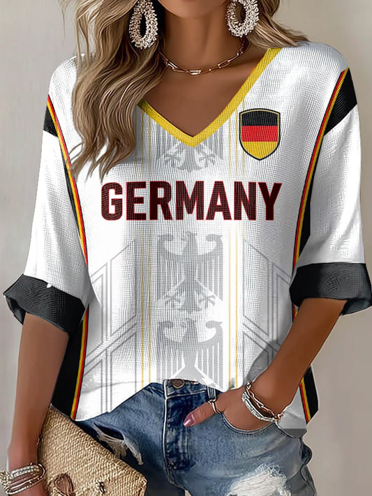 Damen-Deutschland-Fußballfan-Print-Waffel-T-Shirt