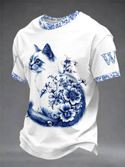 Herren-Tier katze Retro Unisex Lässiges Kurzarm-T-Shirt
