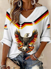 Damen-Fußball-T-Shirt mit Waffelmuster und Deutschland-Print
