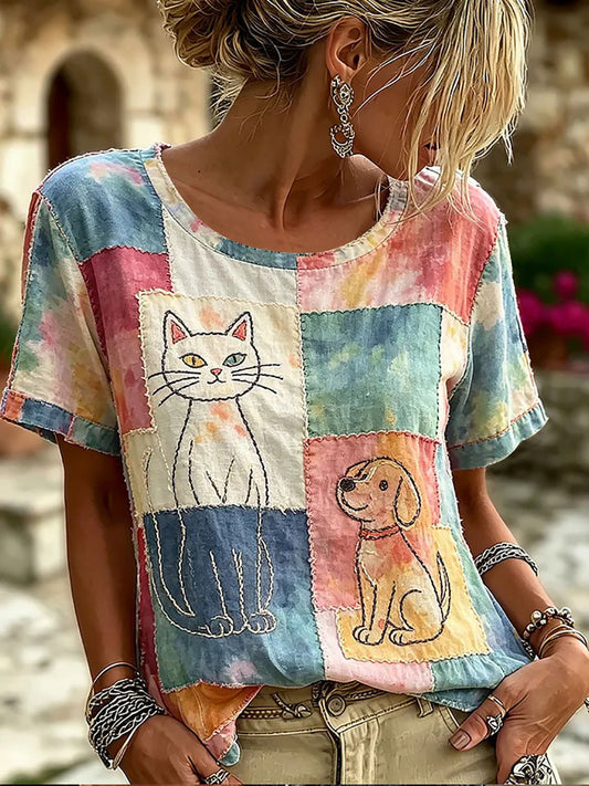 Damen Katzen druck Freizeit hemd