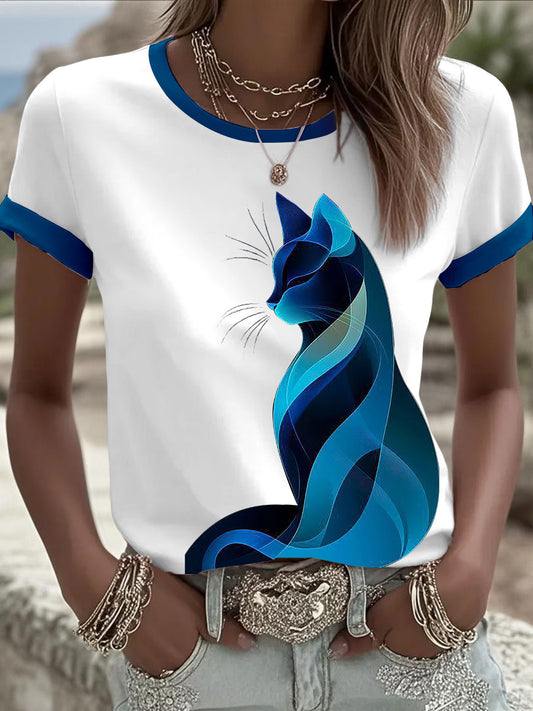Damen-Cat-Print-Lässiges Hemd