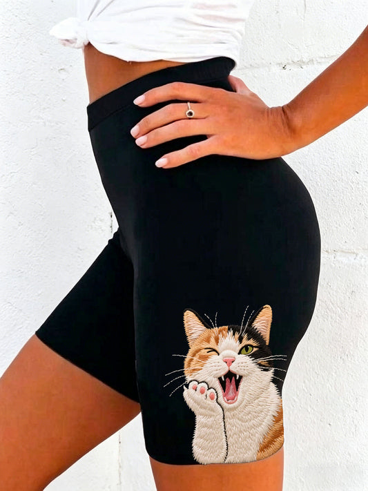 Damen-Leggings mit süßem Katzenmuster, elastisch