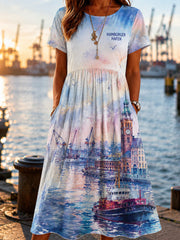 Damen Hamburger Hafen Print Kleid