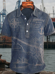Herren-Lässiges Hemd im Retro-Stil mit Hafenmotiv aus Hamburg