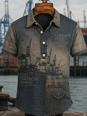 Herren-Lässiges Hemd im Retro-Stil mit Hafenmotiv aus Hamburg