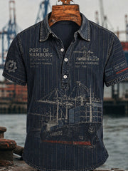Herren-Lässiges Hemd im Retro-Stil mit Hafenmotiv aus Hamburg