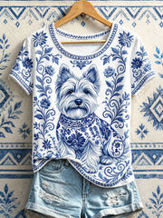 Damen-T-Shirts mit Blumen-Hunde druck
