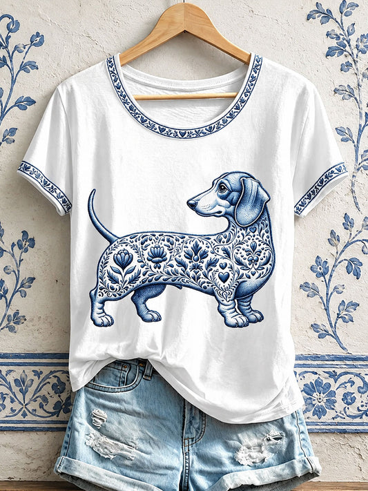 Damen-T-Shirts mit Blumen- und Hundeprint