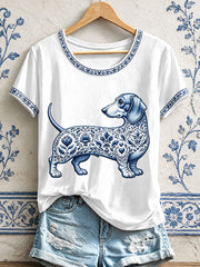 Damen-T-Shirts mit Blumen- und Hundeprint