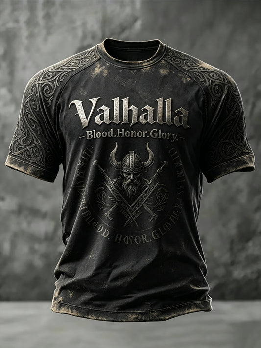 Herren-T-Shirt Valhalla mit Aufdruck, lässig, Kurzarm