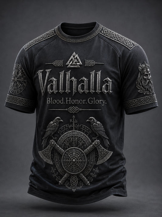 Herren-T-Shirt Valhalla mit Aufdruck, lässig, Kurzarm