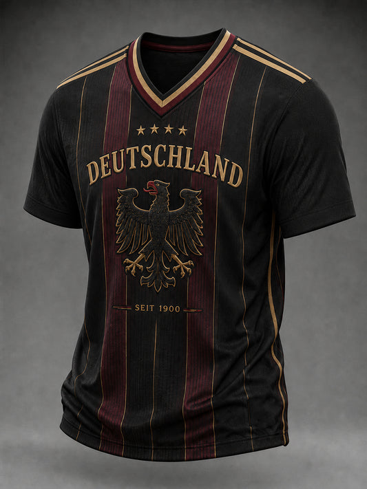 Herren-Fußballfan-T-Shirt aus Deutschland mit V-Ausschnitt und Print