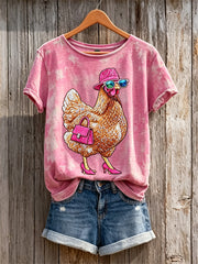 Kurz ärmel iges T-Shirt für Frauen mit Chic Hen Glitter Print