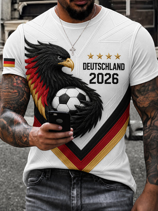 Herren-T-Shirt mit deutschem Fußballfan-Print und kurzen Ärmeln