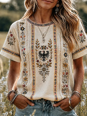Damen-Boho-T-Shirt mit deutschem Blumenmuster