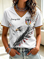 Damen-Fußball-T-Shirt aus Deutschland mit V-Ausschnitt und Aufdruck