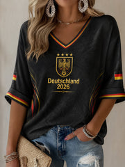 Damen-Deutschland-Fußballfan-Print-Lässiges T-Shirt