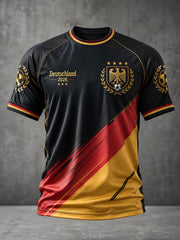 Herren-Deutschland-Fußballfan-Print-Lässiges Kurzarm-T-Shirt