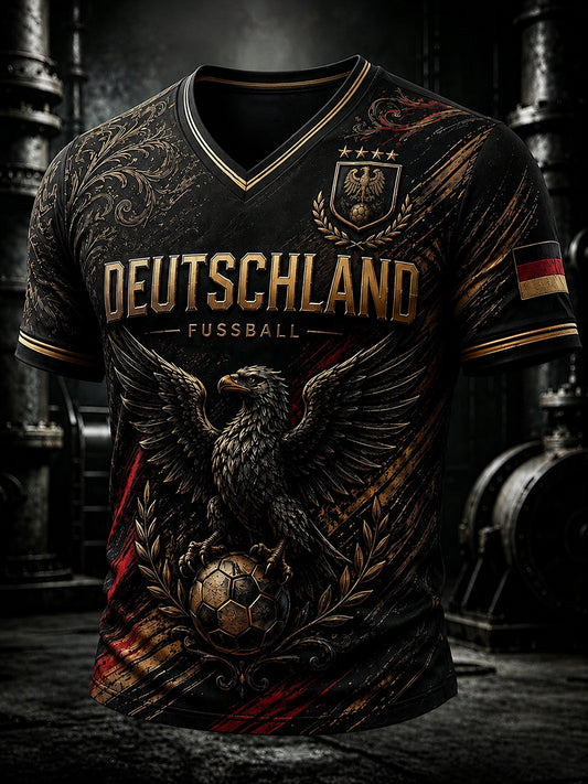 Männer Deutschland Fußball Fan Print T-Shirt mit V-Ausschnitt