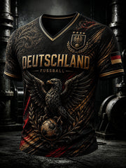 Männer Deutschland Fußball Fan Print T-Shirt mit V-Ausschnitt