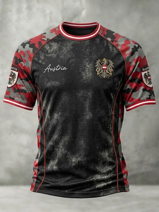 Herren-T-Shirt mit Fußballmotiv und Aufdruck zum Thema Österreich