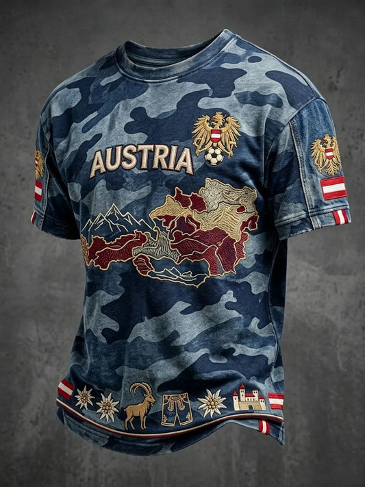 Herren-T-Shirt mit Fußballmotiv und Aufdruck zum Thema Österreich