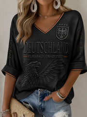 Frauen Deutschland Fußball Mittellänge Ärmel V-Ausschnitt T-Shirt