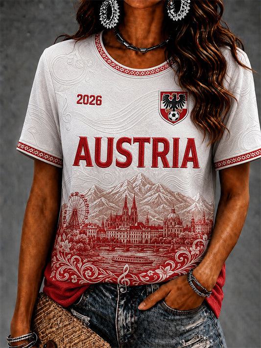 Damen-Geschenk für Fußballfans – bedrucktes, lässiges T-Shirt mit kurzen Ärmeln und Rundhalsausschnitt