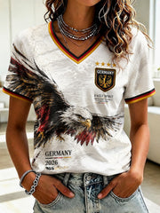 Damen-Fußball-T-Shirt aus Deutschland mit V-Ausschnitt und Print