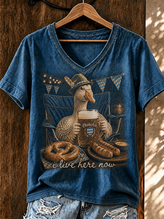 Oktoberfest-T-Shirt für Damen mit niedlichem Tiermuster