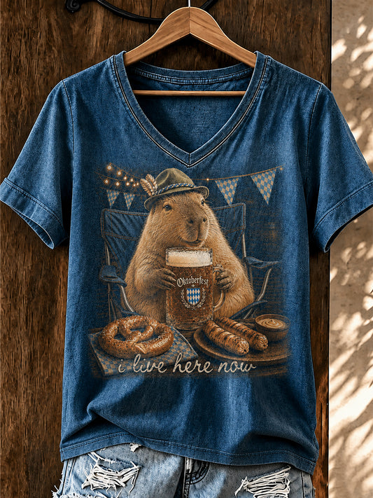 Oktoberfest-T-Shirt für Damen mit niedlichem Tiermuster