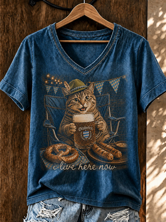 Oktoberfest-T-Shirt für Damen mit niedlichem Tiermuster