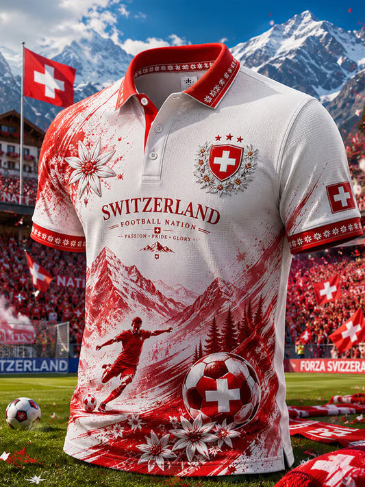 Herren-Polo mit Kunstdruck: Schweizer Fußballliebhaber