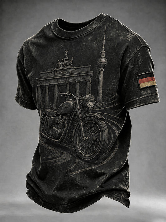 Herren-T-Shirt im Vintage-Stil mit Motorrad- und Biker-Motiv, deutschsprachig