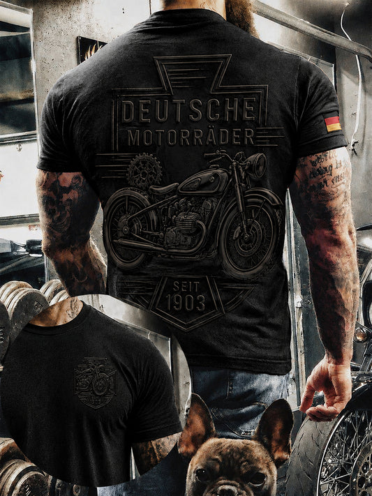 Herren-T-Shirt im Vintage-Stil mit Motorrad- und Biker-Motiv, deutschsprachig